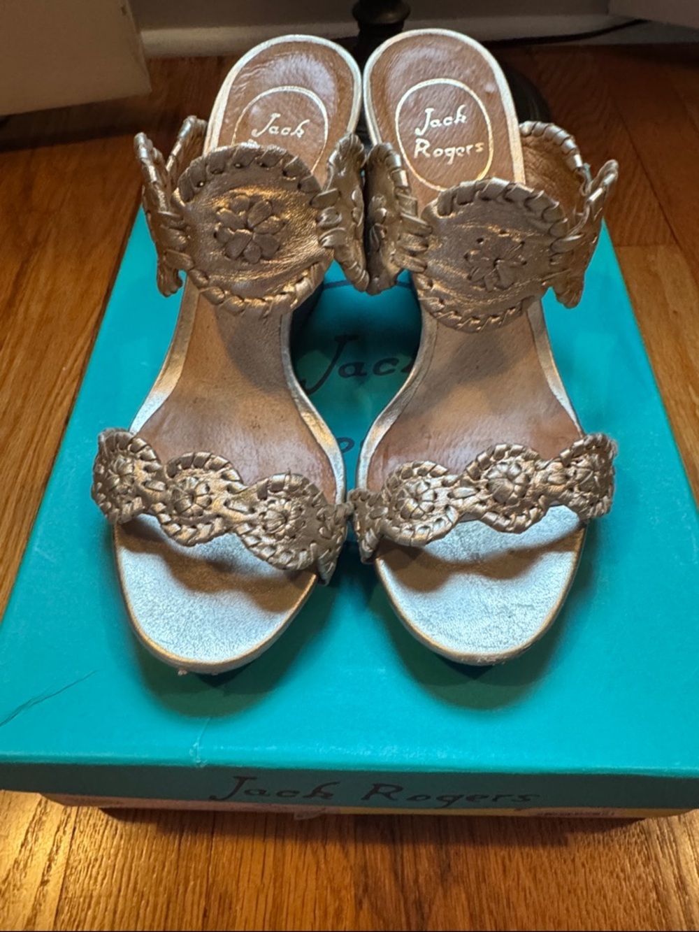 Jack Rogers Metallic Platinum Luccia Slide Sandals 7